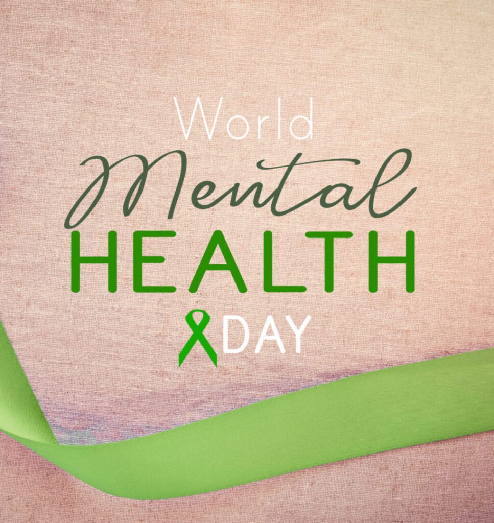 World Mental Health Day poster with a green ribbon